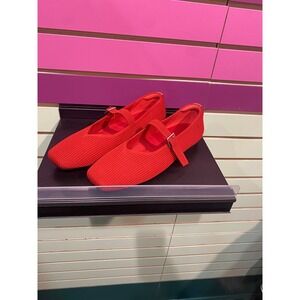 Vivaia Margot Red Square Toe Mary Jane Knit Flats Shoes Size 40.5 9.5
